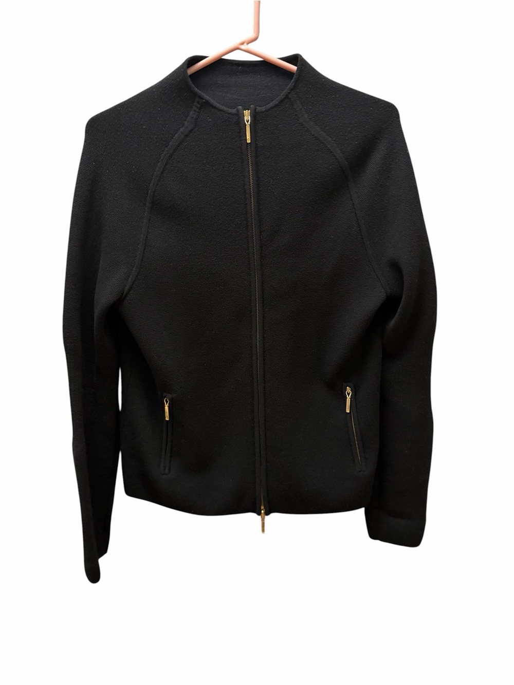 Ralph Lauren Black Zip-Front Sweater Jacket with Gold Zippers